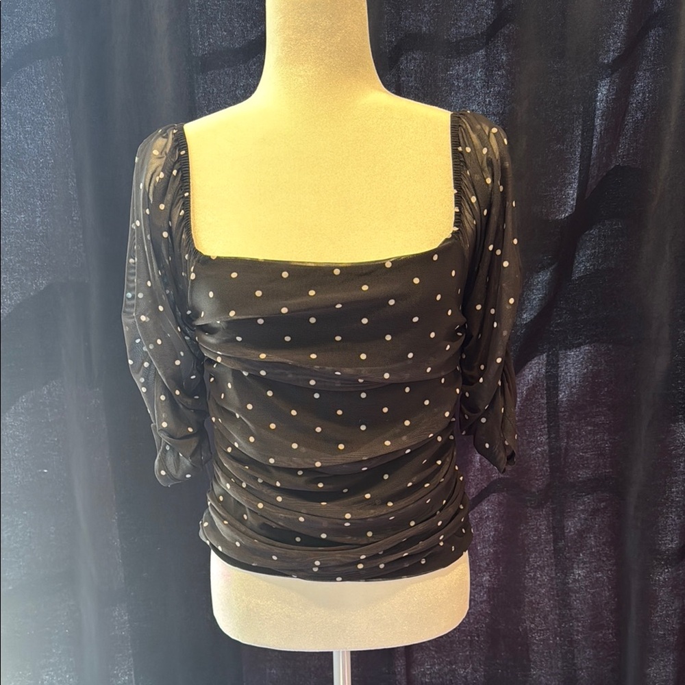 ANTHROPOLOGIE Elegant Black Polka Dot Women's Top